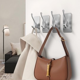 JCHOUS Towel Hooks, Solid Alloy Adhesive Wall Hooks for Hanging, Towel Hooks for Bathroom, RV, Kitchen, Closets, etc (Silver, 2 Pack)