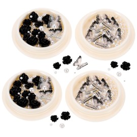 Baluue Black Camellia Rhinestones Nail Charms Kit of Nail Gems Pearl Decorations for DIY Manicure Art