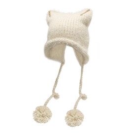 ZLYC Ladies Beanie Hat, pom pom Beige, One Size