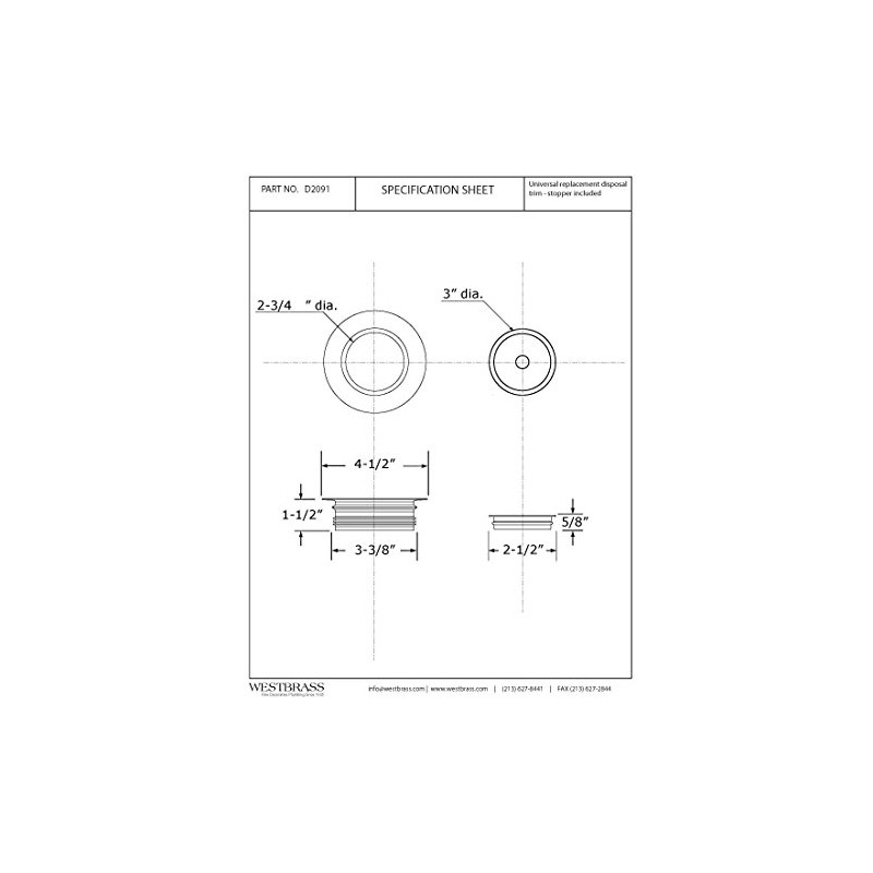 Westbrass D2091-03 Universal Replacement Disposal Drain Flange and Stopper Trim