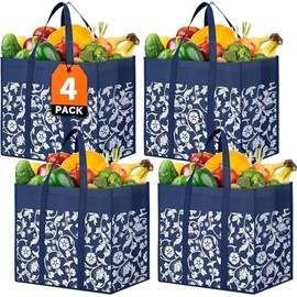 WOWBOX Bolsas de comestibles reutilizables Bolsas tote plegables a granel con asas reforzadas Bolsas de compras para comestibles de servi...