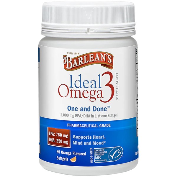 Barleans Organic Oils Ideal Omega-3 Nutritional Supplement Softgel, 1000mg EPADHA,