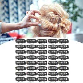 Clips de Peluca con Peine a Presión de 8 Dientes,Clip Para Peluca De ExtensióN De Cabello,Juego De 40 Pinzas Para Peluca De Acero Inoxidable, Peine A PresióN De 9 Dientes, Pinzas Para Extensiones De Cabello, Accesorios De 1,3 Pulgadas (Negro)