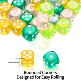 100 Pcs Game Dice Set, Mulitcolor 6 Sided Dice Set, 12 mm Rounded Edges Game Dice Bulk Set for Tenzi, Farkle, Yahtzee, Bunco, Dice Game, Math Game Party Favor, Teaching Math, with 1 x Storage Bag