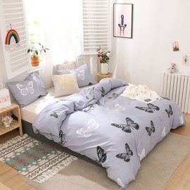 Freyamy Girls' Bed Linen Set 200 x 200 cm 3-Piece Grey Butterfly Reversible Bed Linen Brushed Microfibre Soft Bedding Sets Romantic Girls Duvet Cover with Zip and 2 Pillowcases 80 x 80 cm