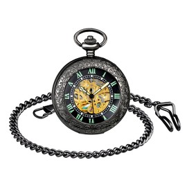 SUPBRO Women's Men's Pocket Watch Retro Mechanical Chain Watch Luminous Automatic Pocket Watch with Necklace Pullover Chain, black, vintage" or "retro