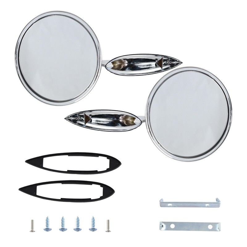 Round Bowtie Outside Rearview Mirrors Ribbed Base Fits for 1963-1964