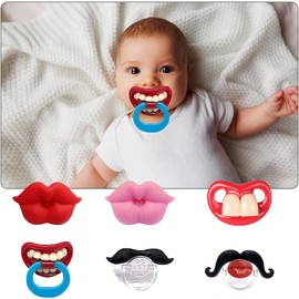 6 piezas de chupete divertido para bebés, chupete de labios besables y dientes de bigote de caballero, diseño de chupete de silicona suave y bonito con labio de beso para bebés y niños pequeños