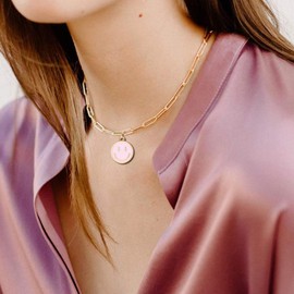 Godyce Smile Pendant Necklace Smile Face Chain Necklace Paperclip Necklace Cute Round Pendant Necklace Preppy Jewelry for Women Girls (Pink)
