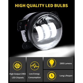 AUXLIGHT White 4 Inch LED Fog Lamps Replacements Compatible with 2007-2018 Jeepp Wrangler JK JKU Unlimited Front Bumper Fog Lights, Pack of 2