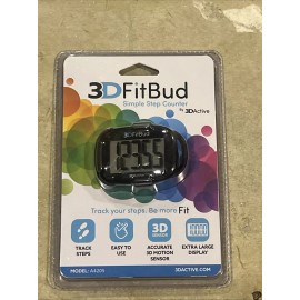 3DActive 3D FitBud Simple Step Counter Pedometer Model A420S With Lanyard - Black