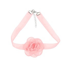 POYAMUSE Flower Lace Choker Necklace Rose Flower Charm Lace Collar Necklace for Women Wedding Costume Jewelry-pink