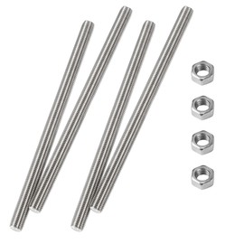 HiPicco M5 x 350mm Fully Threaded Rod & Studs, 304 Stainless Steel Right Hand Threads Rods, M5-0.8 Thread Pitch for Anchor Bolts, Clamps, Hangers and U-Bolts 4 Pack【with Nuts】