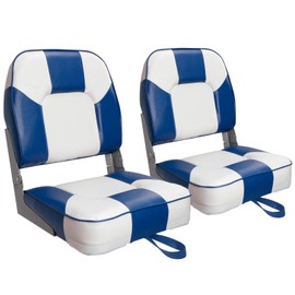 Leader Accessories A Pair of New Low Back Folding Boat Seats(2 Seats) (C-White/Blue)