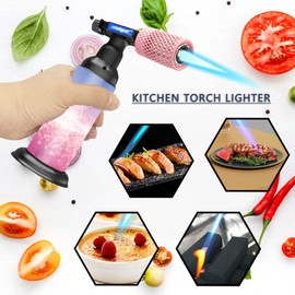 Molgoc Butane Torch with Anti-scalding Device,Stainless Steel Protective Cover,Refillable Kitchen Torch Lighter,Adjustable Flame Guard. (Butane Gas Not Included,Pink Plus) (Pink Plus)