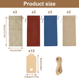 Pack of 12 Jute Wine Bags, Hessian Gift Bags, Reusable Wine Bags with Drawstring and Pendant, Wine Bottles, Packaging, Gift Bags for Wedding Party