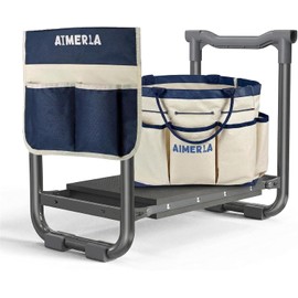 Aimerla Foldable Garden Kneeler Seat Heavy Duty [Upgraded Widened Thick Kneeling Pad] Garden Stool with Large Garden Tool Bags with Pockets - Portable Garden Bench Gardening Gifts for Parents