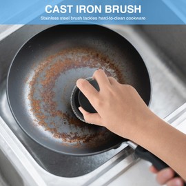 Cast Iron Scrubber Cleaner, Chainmail Scrubber for Cast Iron Pan Skillet, Dish Scouring Pad, 316 Stainless Steel Brush/Scraper for Metal Skillet Scrubbing, Wok, Dutch Oven Cleaning Kit - Thin Mesh