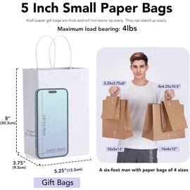 GSSUSA Brown Paper Bags 5.25x3.75x8 600Pcs, Gift Bags with Handles Bulk for Small Business