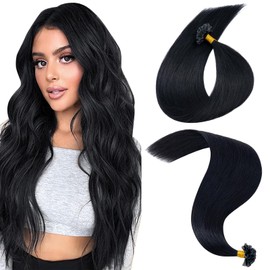 MY-LADY Keratin Bond Hair Extensions 20 Inch U Tip Pre Bonded Hair Extensions Real Human Hair Hot Fusion Invisible #1 Jet Black 25g