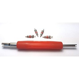 4 x Valve Cores Red Silver Valve Insert + Valve Extractor Turner Valve Screwdriver