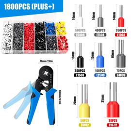 LUNEY Ferrule Crimping Tool Kit with 1800PCS Wire End Ferrules and Crimper Plier, Wire Ferrule Kit, Self-adjustable Ratchet Tool Set for AWG 23-7 Electrical Wire Connectors, 0.25-10mm² (1800PCS PLUS)