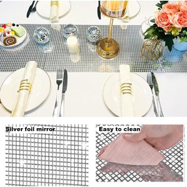 Retro 70S 80S Disco Theme Party Table Runner Ball Party Decorations Glitter Silver Sequin Party Decor Birthday Dance Party Decor Wedding Table Cloth (Silver, 3pc-71 Inch)