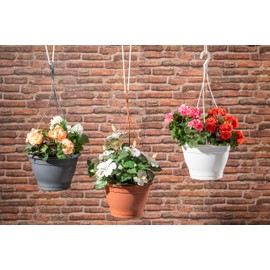 greemotion Lea Hanging Basket, Plastic Hanging Flower Pot in White, Diameter 25 cm