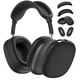 Silikonhülle Kompatibel mit AirPods Max Kopfhörer, Anti-Kratzer Silikon Ohrpolsterhülle Abdeckung + TPU Schutzhülle Hülle Cover Case + Stirnbandabdeckung für AirPods Max Zubehör Schutz Hülle (Schwarz)