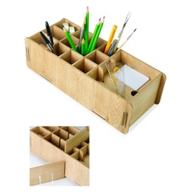 clipfritz - Wooden Pen Box (approx. 14 x 32 cm) Desk Pen Holder for Children, Adults - Pen Holder Ideal as Office Organiser - Pen Holder for Children's Room - Pen Container for Office Utensils