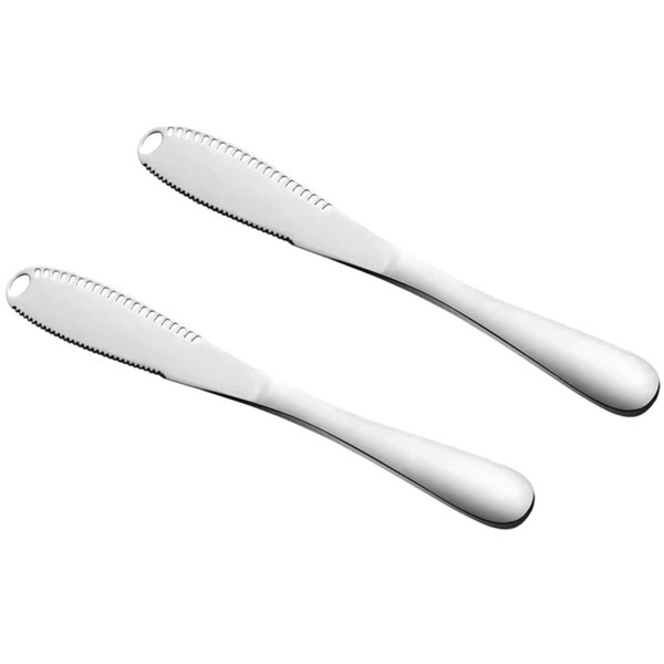 ANZONGYI 2 Pack Butter Knife 3 in 1 Stainless Steel Spreader Serrated Edge Shredding Slot Cheese Spreader Knives for Cutting Butter Cheese Chocolate Jams and Creams