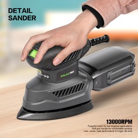 GALAX PRO Detail Sander, 1.1A Powerful Motor, 13000 OPM Compact Electric Sander with 20Pcs Sandpapers and Dust box, Soft Grip Handle for Comfortable Woodworking