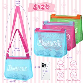 Iqimott 3Pcs Kids Letter Beach Shell Bag, Seashell Mesh Zipper Beach Pouch, Shell Collecting Bag for Holding Shells with Adjustable Straps, Sand Toys Pool Swimming Accessories Gift for Girl Boy Teens(beach)