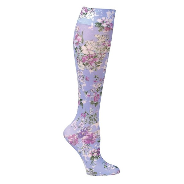 Celeste Stein Designs Womens Mild Compression Knee High Stockings - Periwinkle Bouquet, Medium