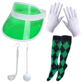 Kyson - Juego de accesorios para disfraz de golf para mujer, 4 unidades, guantes de sombrero de golf, calcetines estilo argyle, bufanda delgada para Halloween y fiesta temática de golf (juego B)