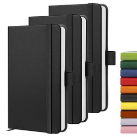 3 Pack A6 Notebook, Pocket Notebooks 160 Lined Pages Small Leather Journal Notebook Pocket Size for Women Men Work Office School, Hardback A6 Small Notepad with Pen Holder, 9.5 x 14.5cm-Black