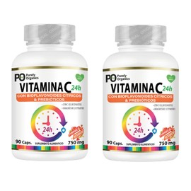 Vitamina C 24h con Bioflavonoides y Prebióticos |Combo duo| Con Zinc y Magnesio | Suplemento Alimenticio | 90 Cápsulas