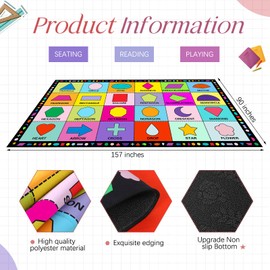 13' x 7.5' Classroom Seating Rug with Non-Slip Backing Early Learning Kids Rug Carpet Educational Kids Carpet Playmat Rug Play Area Baby Playroom Mat for Daycare Toddler Room Preschool(Bright Color)