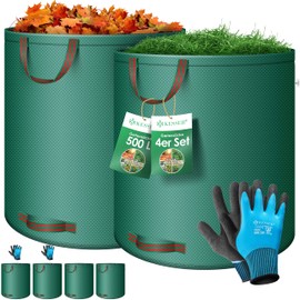 KESSER Garden Sack 4 x 500 L Set Leaf Bags Garden Waste Bag Including Gloves - Self-Standing 4 Handles Stable Robust & Foldable - Leaf Bags Lawn Cuttings Garden Bags for Garden Waste Green Cuttings Green