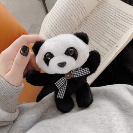 SGVAHY Fluffy Case for Airpods 1&2 Cute Airpods 2nd Generation Case Soft Fur Furry Kawaii Airpod Case 1st Generation Fun Cool Airpods Cover Case with Keychain Wireless Charging Box (Panda Black)