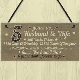 RED OCEAN 5th Wood Anniversary Card Plaque Five Year For Her Gifts For Men Husband Wife