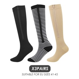 EHDWXVZM 3 Pairs of Stockings, Sports Compression Socks, Compression Socks, Zip Stockings, Elastic Leg Socks, Knee High Leg Warmers, Suitable for Running and Sports, black