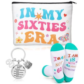 ViEinkaufen 60th Birthday Gifts for Women, Makeup Bag Socks for Women 60th Keyring and Greeting Card, Birthday Presents for Her,Thank You Gifts for Mum Wife Auntie Sisters Grandma Friends