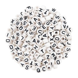 TOAOB 200pcs Acrylic Letter Beads Large Hole Alphabet Beads Flat Round Spacer Beads White Bracelet Beads with Black Word for Making Jewellery Art Craft DIY Friendship Bracelets