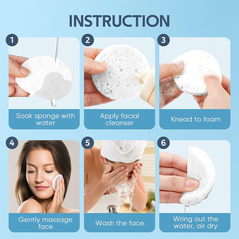 50-Count Compressed Facial Sponge, GAINWELL White Cellulose 100% Natural Cosmetic