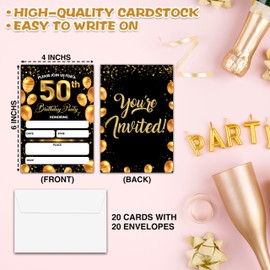 Chuxvon 50th Birthday Party Invitations, Black and Gold Birthday Invitations, Double-Sided Gold Foil Fill In Invites for Men Women, Birthday Party Decorations Favors (20 Cards With 23 Envelopes)