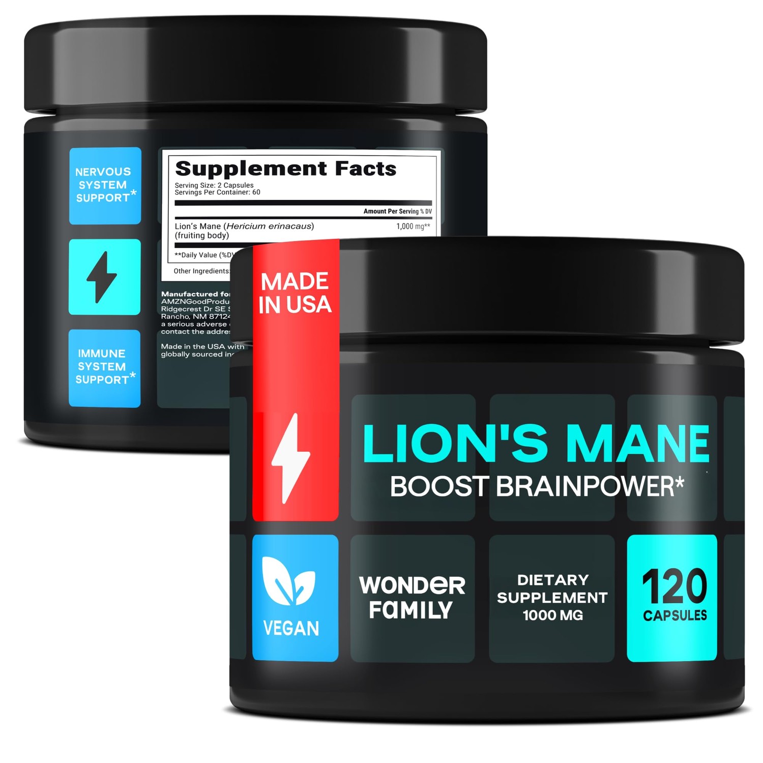 WONDER FAMILY Lions Mane Supplement Capsules 1000MG - Focus Supplement ...