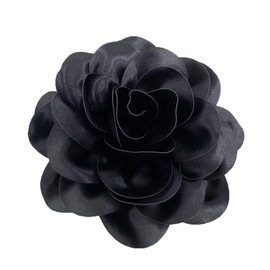 Satin Fabric Rose Flower Extra Large Big Brooches Lapel Pins Silk Camellia Oversized Pin for Women Wedding Party Dance Banquet Dresses Suit Clothes Accessories Jewelry Gifts 7.5in (Black)