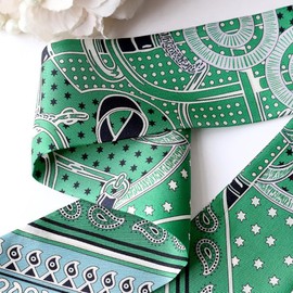 JERLA 100% Mulberry silk Scarf handbag wrap Tie Bundle Hair Ribbon Neckerchief Scarf for women men, Bandanna Green, 33.5"×1.97"