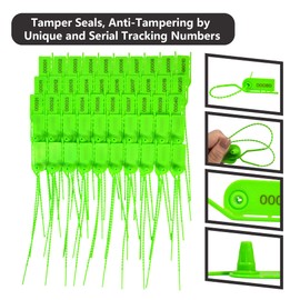 100 Plastic Security Seals Numbered Zip Ties Pull Tite Safety Tags Tear-Off Security Tags Secure Anti-Tamper Tags for Fire Extinguisher, Clothes, Bags (Green)
